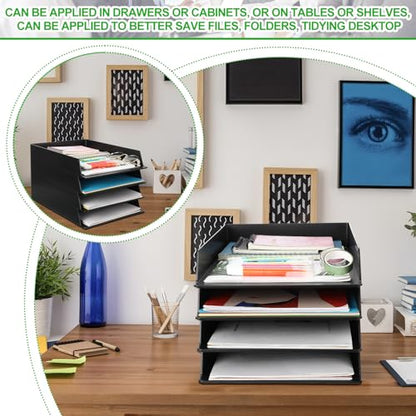 Wenqik Black Letter Trays Stackable, 6 Pcs Plastic Desk Organizer - color: Black
