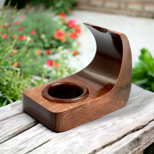 Wooden Pipe Stand Rack Holder for Single Tobacco Smoking Pipe Handmade from Pear Wood