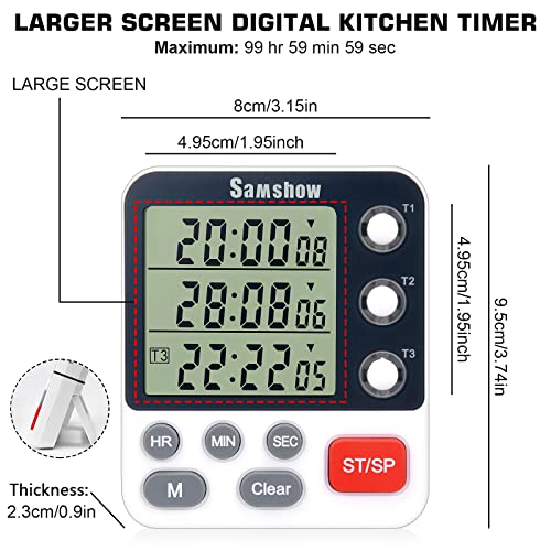 Samshow Digital Kitchen Timer, 3 Channels - color: 318 White