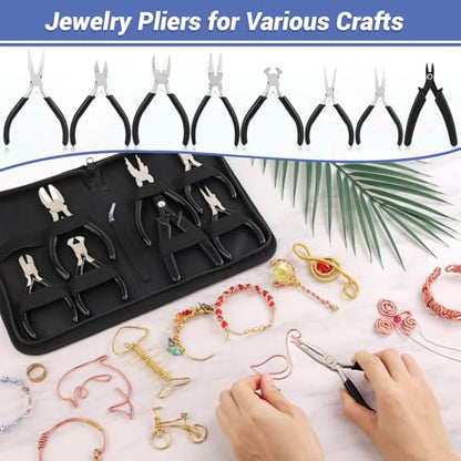 shynek 10 Pieces Jewelry Pliers Tools Set, Jewelry Making Tools Include 8 Pieces Pliers, Jump Ring Opener, Tweezers for Wire Wrapping, 3D Printing Projects and Other DIY Projects - style: Set of 8