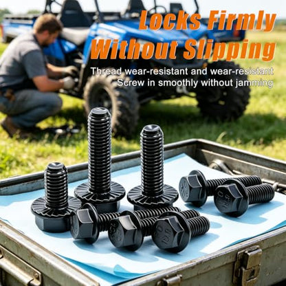mankk 20PCS M8-1.25 x 30mm Flanged Hex Head Bolts 10.9 Grade High Tensile Alloy Steel,Black Zinc Plated,Full Thread,for Auto Parts, Farm Equipment & DIY Projects - size: BK M8x30mm