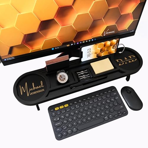 Wood Desk Organizer - Multi-Compartment Wooden Organizers for Home, Office, Cubicle Accessories - Table Caddy for Desktop and Workspace - Pencil Storage Tray (Black) - color: Black