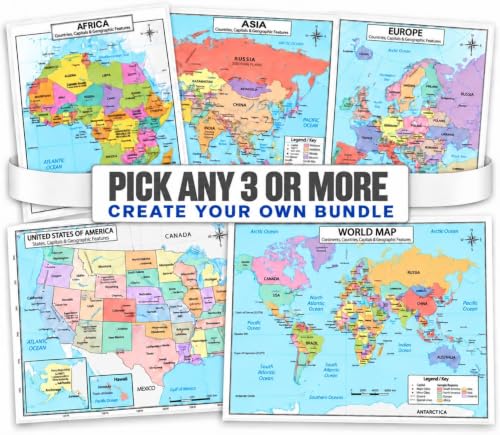 Custom Map Posters, Choose 3 or More, 11x17 Laminated Geography Charts - color: 01 - Any 3-14 Maps