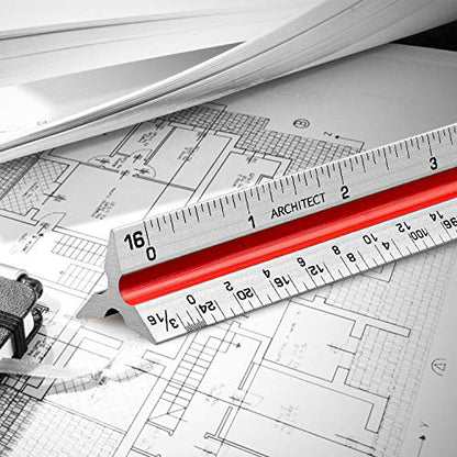 1 Pack 12" Architectural Scale Ruler Triangular Ruler, Color-Coded - color: Tricolor