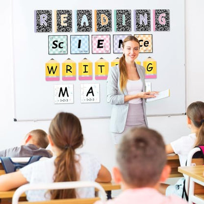 23 Pcs Core Subjects Bulletin Board Decorations Science Reading Math Writing Banner Core Subjects Bulletin Board Composition Subject Label Cutouts for Back to School Teacher Classroom Decoration