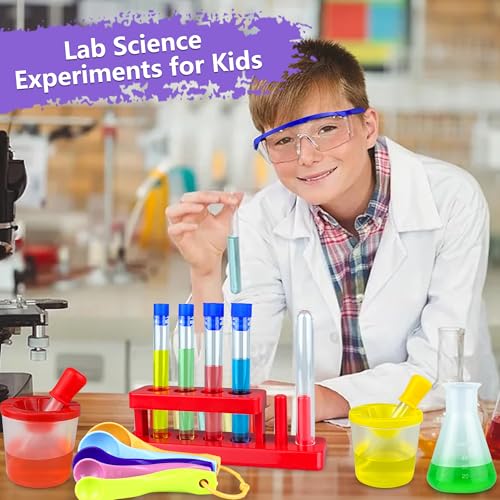 24PCS Educational Lab Science Experiments Early Learning Kit for Boys and Girls with Many Tools Droppers Plastic Test Tubes with Caps Lab Science Supplies Test
