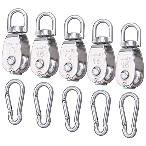 5 Pcs M15 Single Pulley Block, 304 Stainless Steel Lifting Crane Pulley - style: 5*M15 Pulley/Hook