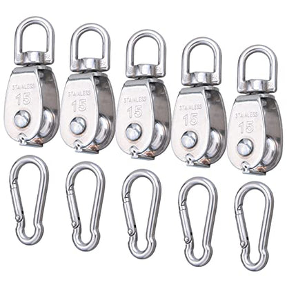 5 Pcs M15 Single Pulley Block, 304 Stainless Steel Lifting Crane Pulley - style: 5*M15 Pulley/Hook