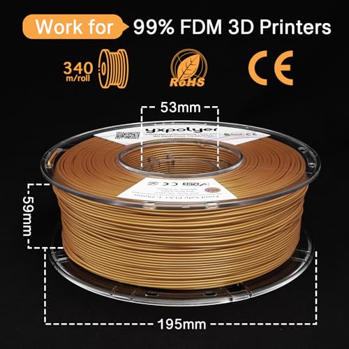 YXPOLYER Food Grade Matte Gold PLA Plus Filament 1.75mm 1kg - color: Gold