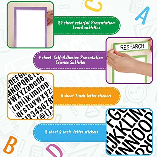 PerKoop 36 Sheets Science Fair Board Poster Boards Supplies 24 Self Adhesive Presentation Subtitles 4 Science Fair Project Titles 8 Personalized Letter Sticker for Classroom(Water Color) - color: Water Color