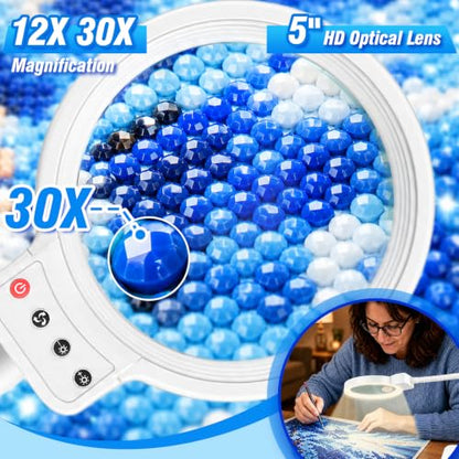 30X 12X Magnifying Glass with Light and Stand, LED Desk Magnifier for Craft - color: White