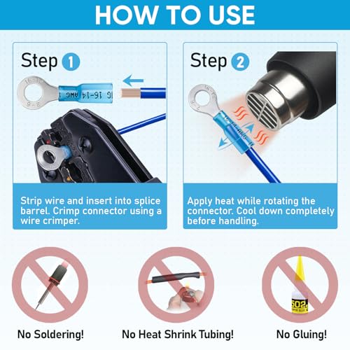 TICONN 500 Pcs Heat Shrink Wire Connectors, Marine Crimp Ring Terminal Kit - style: 500PCS Combo