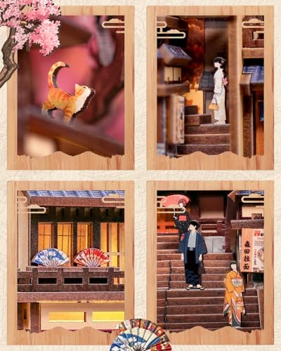 CUTEBEE Book Nook Kit for Adults, DIY Miniature House Japanese Street - color: Twilight Sakura Path