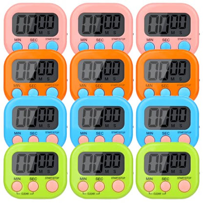 Mwellewm Digital Timers for Classroom Kids Kitchen Timers for Cooking 12 Pc - color: Pink, Blue, Green, Orange