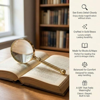 Magnifying Glass with Solid Brass Handle, Handheld Magnifying Glass Lens, Antique Magnifier, Reading, Inspection, Coin & Stamp, Astrologer, Low Sight Elderly Collectible Décor Gift - style: Brass Handel