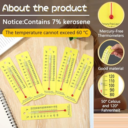 Maitys 50 Pcs Science Thermometers Mercury Free Student School Supplies Boiling Point Dual Scale Thermometers for Classroom Teaching Tools (Yellow) - color: Yellow