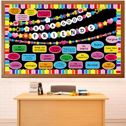 Back to School Bulletin Board Set Friendship Bracelet Classroom Decorations Motivational Paper Cutouts Friendship Bulletin Board Borders for Classroom Home Office School Chalkboard Wall Door Decor - style: Friendship Bracelet