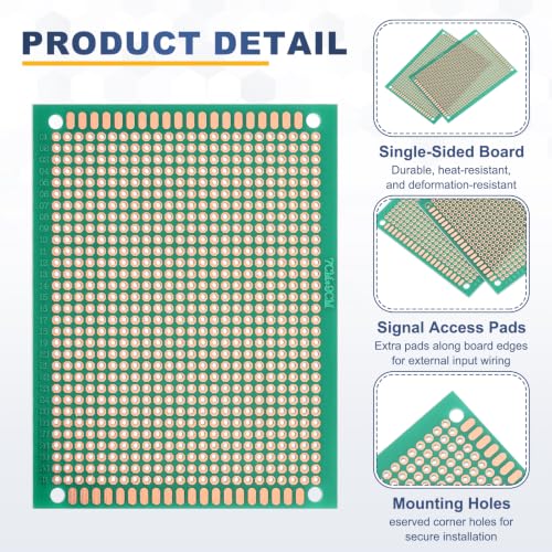 5Pcs 9x7cm PCB Prototype Board w 40-Pin Headers, Green - size: 9x7cm(2.54mm Pitch/1.7mm T)