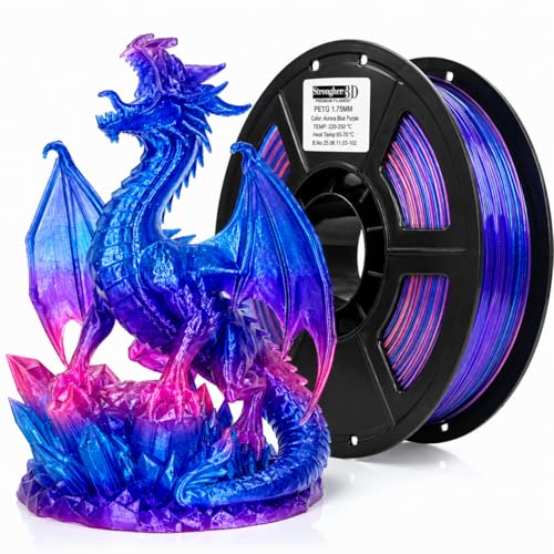 PETG 3D Printer Filament 1.75mm,Multi Color,Translucent Blue Purple Pink,Rainbow,Fast Color Changing petg Filament 1.75mm,1kg(2.2lbs) Accuracy +/-0.05mm - color: Petg Aurora Blue Purple