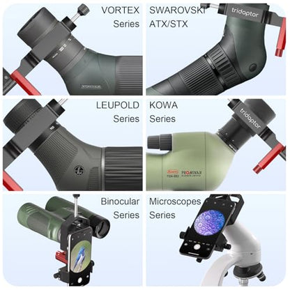 tridaptor - Universal Phone Scope Digiscoping Adapter|High-Precision XYZ Metal Telescope Mount 3-Axis Smartphone Holder for Spotting Scope Monocular Binos|Fits All Cell Phone Camera/Max 2.4" Eyepiece - color: Black 1
