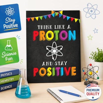 Andaz Press School Classroom Science Teacher Wall Art Poster Signs, 8.5”x11”, Think Like a Proton and Stay Positive 1-Pack Unframed Inspirational Physics Poster Science Posters Classroom Décor - color: Proton