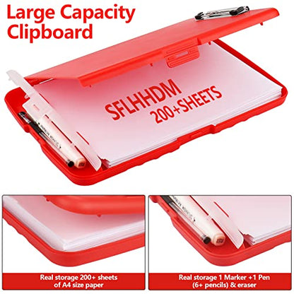 Clipboard with Storage, A4 Binder Nursing Clipboards with Pen Holder, Heavy Duty Storage Clipboards with Low Profile Clip, Clipboard Folder Side-Opening, Smooth Writing Clip Board (Red) - color: Red