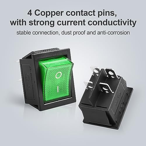 1Pcs Green LED KCD4 Boat Rocker Switch 2-Position 4-Pin DPST Panel Switch 16A 250VAC 20A 125VAC, with 6pcs FDFD2-250 Blue Terminals, CE - color: 1Pcs Green/with 6pcs FDFD2-250 Blue Terminals
