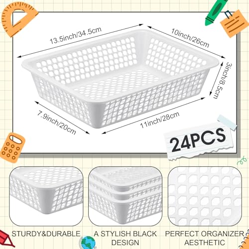 Zhehao 24 Pcs Paper Organizer Basket Bulk Classroom Mesh Bins, White - color: White