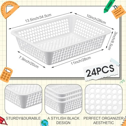 Zhehao 24 Pcs Paper Organizer Basket Bulk Classroom Mesh Bins, White - color: White