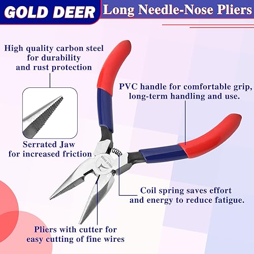 Mini Long Needle-Nose Pliers Multifunction Precision Jewelry Making Tools Comfort Grip Handle Chain Nose Pliers for Jewelry Repair Wire Bending Gripping - style: Long Nose Pliers