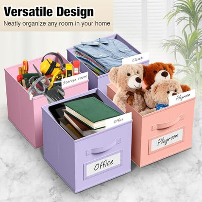 10 Pack Fabric Storage Cubes with Label 11" Collapsible Cube Bins, Pastel - color: Gentle Pink Purple, size: 11 Inch