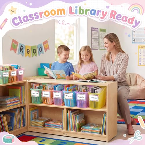 Blosssound Book Bins for Classroom Library, 6 Set, Translucent Pastel - color: Translucent Pastel