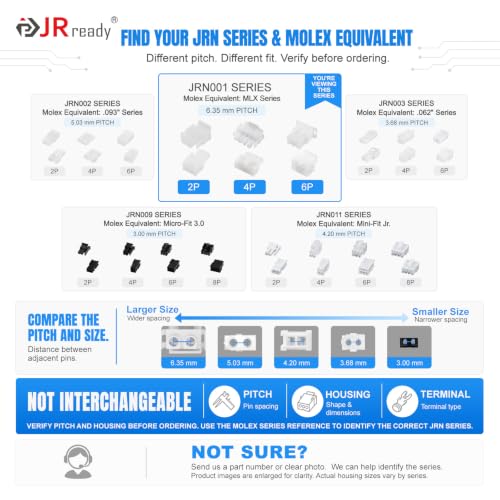 JRready ST6428 Power Connector 9 Pin (4 Matched Sets), 2.13mm Diameter Pin and Sockets 14-20 AWG, Compatible with Molex MLX Power Connector 9 Pin, 6.35mm Pitch,Free Hanging - size: MLX 9Pin Connector