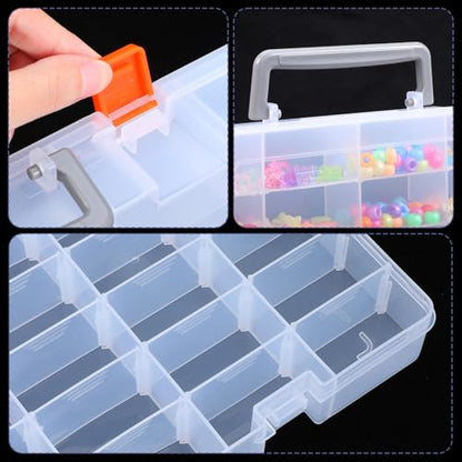 2 Pcs Large 48 Grids Clear PP Plastic Organizer Box with Adjustable Dividers, Multi-Compartment Storage for Jewelry, Beads, Tackle, Arts, Crafts, and Small Parts