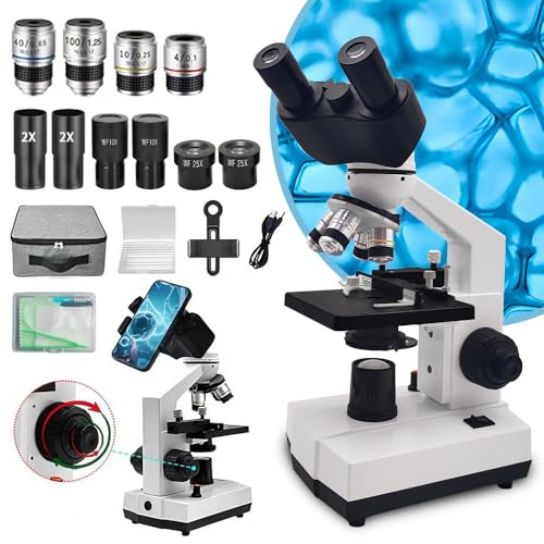 Adult Student Compound Binocular Microscope - 40X-5000X High-Magnification Large-Field Professional Biological Microscope, Suitable for Schools, Laboratories, and Home Education