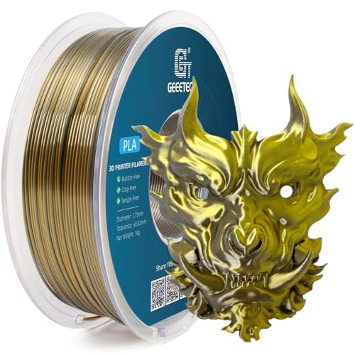 Geeetech Silk PLA Filament 1.75mm Silk Dual Color Filament, Coextrusion Dichromatic Metal-Like Shiny Consumable 1kg (2.2lbs) 1 Spool, Dimensional Accuracy +/- 0.02 mm, Gold Silver - color: 1kg Dual Color Gold-silver