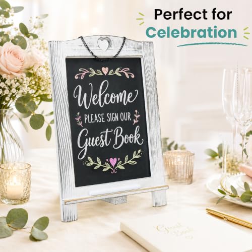 LotFancy 15"x10" Magnetic Chalk Board Sign with Stand - Rustic Whitewash - color: Whitewash, size: 10"W x 15"H