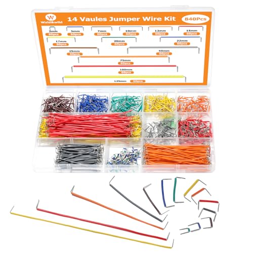 840 Pcs Breadboard Jumper Wires Kit, 14 Vaules 2-125mm Solderless Flexible Connecting Cables, Breadboard Connecting Line Cables, Pre-Stripped & Pre-Formed Right Angles, for Arduino, PCB Circuit Boards
