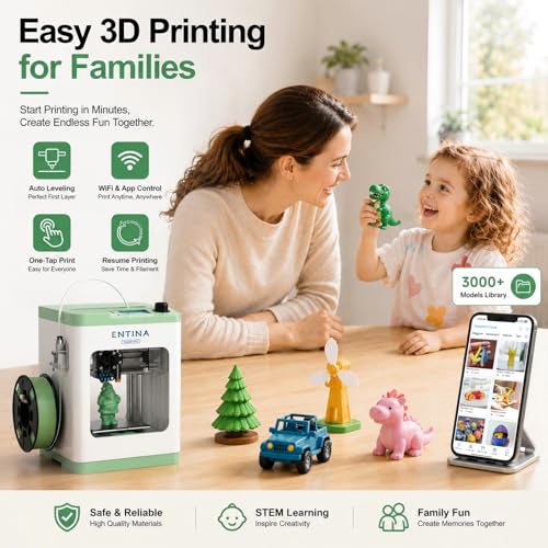 Entina Tina2S 3D Printer for Kids & Beginners, Fully Assembled Mini 3D Printer with Auto Leveling, Easy Setup, WiFi & App Control, Huge Model Library, Heated Spring Steel Build Plate for Home & School - color: Green