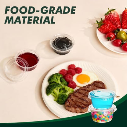 2 oz 200 Pack Jello Shot Cups with Lids, Clear Plastic Portion Cups, Soufflé Cups, Jello Shot Cups with Lids for Meal Prep, Picnic, Soufflé, Salad Dressing