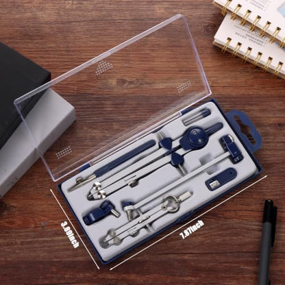 13 Pcs Compass and Protractors Set Math Compass Geometry Tool with Case - color: Light Blue