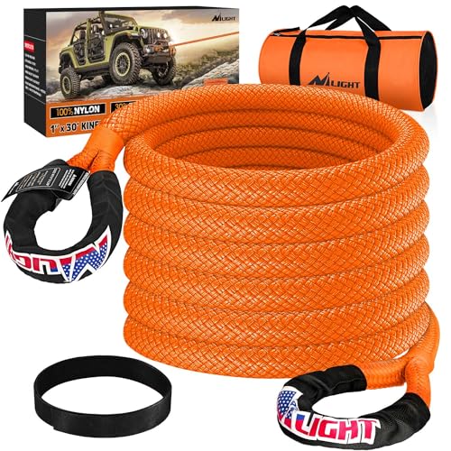Nilight Kinetic Recovery Rope 33000 LBS 1" x 30ft Snatch Strap Heavy Duty Offroad Towing Starp Kit Vehicle Recovery kit for UTV ATV SUV Truck Car Jeep Tractor - color: 1in x 30ft Rope