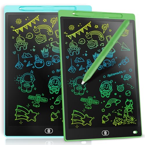 [2 Pack] Genialba LCD Writing Tablet 12-Inch Colorful Doodle Board, Toddler Learning Educational Toys Gifts for 3-8 Years Old Girls and Boys, Electronic Drawing Pad for Kids (Blue&Green) - color: Blue & Green, size: 12 Inch