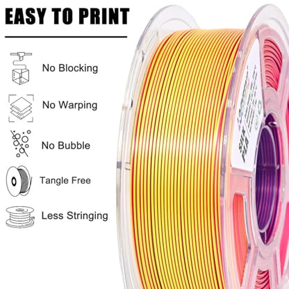 PLA Filament 1.75mm, Silk Rainbow Color PLA Filament, Tri Color 3D Printer Filament Red Yellow Blue, Fit to AMS, 1kg/Spool - color: Tri-color Red Yellow Blue