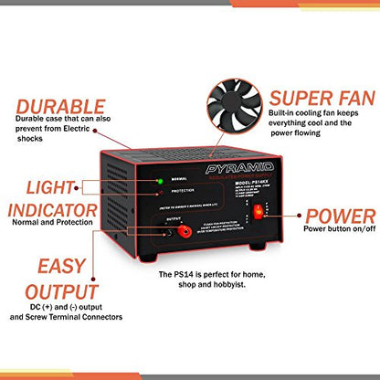 Universal Compact Bench Power Supply - 12 Amp Linear Regulated Home Lab Benchtop AC-to-DC 12V Converter