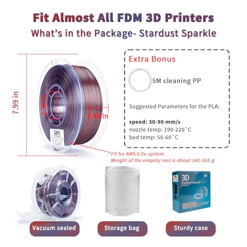 ZIRO Slow Color Gradient 1.75mm PLA, Fit Most 3D Printer, Stardust Sparkle - color: Stardust Sparkle