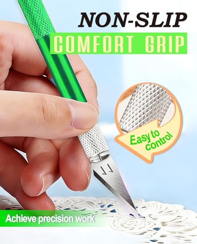 DIYSELF Craft Knife with 10 Extra #11 Blades, Precision Hobby Knife Set with Steel Ruler, Exacto Knife for Crafting, Polymer Clay, Pottery, Paper, Vinyl, Stencil & Model Making (Green) - color: Green-10pcs
