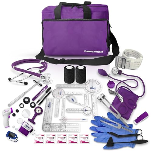 ASA TECHMED Physical Therapy Home Health Aide Comprehensive Kit - Carrying Bag, Blood Pressure Cuff, Stethoscope, Gait Belt- Purple - color: Purple Kit
