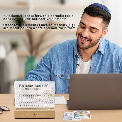 MegaBox Periodic Table Of Elements with 83 Real Elements, Acrylic Periodic Table Display With Wooden Stand, 6x Chemistry Formula Reference Cards, Science Teacher Gift Classroom Decoration - size: 6"L x 4.5"W