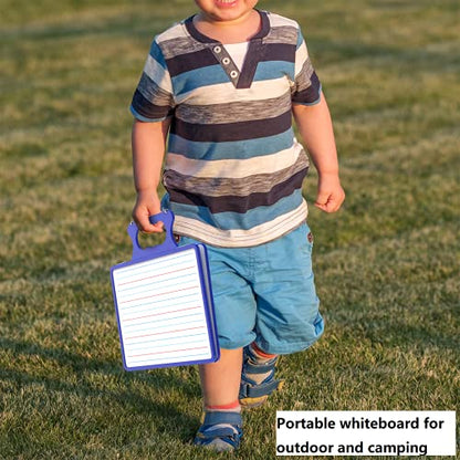 Small Dry Erase White Board with Stand, Double Sided Dry Erase Board for Kids, Foldable Small White Board Portable Mini Whiteboard with Lines & Holder for Home School Office - color: Blue